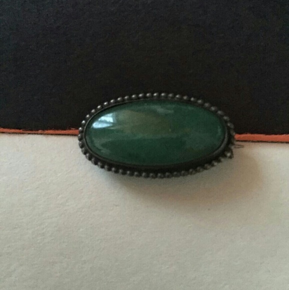 Jewelry - Vintage Real Jade Stone Sterling Silver Brooch
